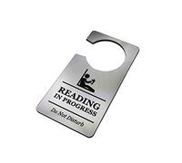 Reading in Progress - Do Not Disturb Door Hanger, Brushed Silver ACM, Waterproof, 145×75 mm, Black Reverse, Library/Bedroom/Study/Office Sign - Quiet Please Book Lover Gift