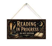Reading In Progress Sign for Book Lovers, Do Not Disturb Wooden Hanging Plaque, Reading Nook Decor, Library Wall Art, Book Lover Gift, 10 x 5 Inch (Reading In Progress)