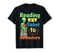 Reading is a ticket to adventure Alien reading books gifts T-Shirt