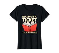 Reading is A Ticket to Adventure Book Lover Library Value Graphic T-Shirt, Women, Black, S