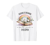 Reading is Dreaming Open Book with Flowers Literary T-Shirt