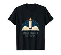 Reading Is Lit Book Candle Pun Graphic Design T-Shirt