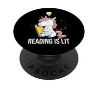 Reading Is Lit Unicorn Library English Teacher Book Lover PopSockets Adhesive PopGrip