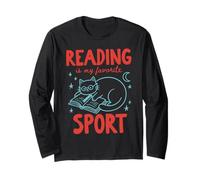 Reading is My Favorite Sport Cute Book Lover Cat Doodle Long Sleeve T-Shirt