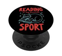 Reading Is My Favorite Sport Cute Book Lover Cat Doodle PopSockets Adhesive PopGrip
