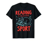Reading is My Favorite Sport Cute Book Lover Cat Doodle T-Shirt