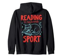 Reading Is My Favorite Sport Cute Book Lover Cat Doodle Zip Hoodie