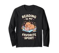 Reading is My Favorite Sport Cute Kawaii Capybara Bookworm Long Sleeve T-Shirt