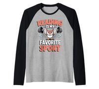 Reading is My Favorite Sport Owl Lifting Books Retro Raglan Baseball Tee