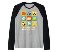 Reading is My Favorite Sport Retro Sports Ball Grid Raglan Baseball Tee