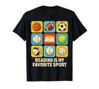 Reading is My Favorite Sport Retro Sports Ball Grid T-Shirt