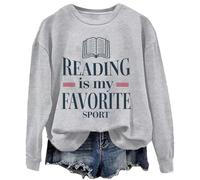 Reading Is My Favourite Sport Sweatshirt Book Lover Hoodie Unisex Pullover Tops Grey