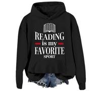 Reading Is My Favourite Sport Sweatshirt Book Lover Hoodies Unisex Pullover Tops Black