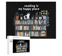 Reading Is My Happly Place Funny Wooden Puzzle Adults Difficult Jigsaw Puzzles with Storage Box for Family Game Birthday Gift