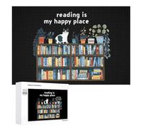 Reading Is My Happly Place Funny Wooden Puzzle Adults Difficult Jigsaw Puzzles with Storage Box for Family Game Birthday Gift