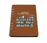Reading Is My Happly Place Leather A5 Binder Notebook Refillable Travel Journal with 90 Sheets Personal Planner for Women Men