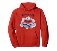 Reading is My Happy Place Bookworm Magic Pullover Hoodie, Adult Unisex, Red, XL