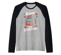Reading is My Superpower Stack of Books Book Lover Raglan Baseball Tee