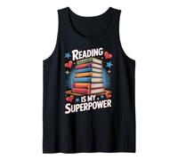 Reading is My Superpower Stack of Books Book Lover Tank Top