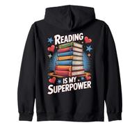 Reading Is My Superpower Stack of Books Book Lover Zip Hoodie
