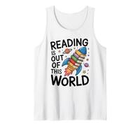 Reading is Out of This World Book Rocket Space Teacher Tank Top