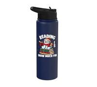 Reading is Snow Much Fun Christmas Bookworm Snowman Reading Stainless Steel Insulated Water Bottle