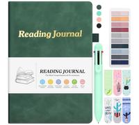 Reading Journal for Book Lovers - 65 Book Review Journal with Bookmarks, Multicolor Pen, A5 Green