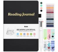 Reading Journal With Bookmarks, 65 Book Review Log, Tabs, Multicolor Pen, Reading Tracker for Women and Men, Black