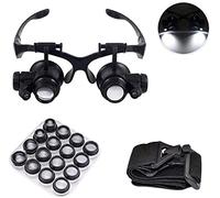 Reading Magnifier, Head-mounted magnifying glass, 2 LED lamp brackets and headband, 8 interchangeable lenses