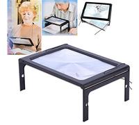 Reading Magnifier with LED Lights 3X Portable Foldable A4 Full Page Desktop Stand Type Magnifying Glass Hands-Free Rectangular Reading Loupe for Small Prints Books Newspapers Magazine