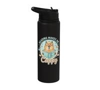 Reading Makes Me Cappy Bookworm Funny Capybara Book Reading Stainless Steel Insulated Water Bottle