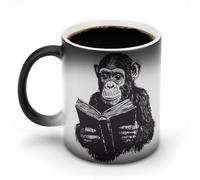 Reading Monkey Chimpanzee Color Changing Mug Ceramic Heat Sensitive Coffee Cup with Handle Funny Gifts 11oz