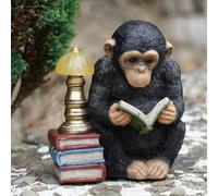 Reading Monkey Solar Light Resin Sculpture | Outdoor Garden Home Ape Statue Lamp Chimp Jungle Animal Gift