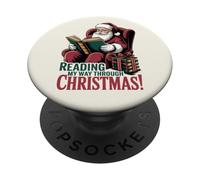 Reading My Way Through Christmas - Book Lover Santa PopSockets Adhesive PopGrip
