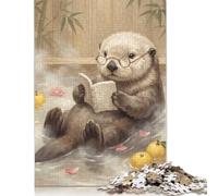 Reading Otter Bath Wooden Jigsaw Puzzle 500 Pieces, Quiet Literary Decor