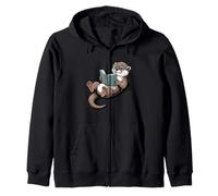 Reading Otter Cute Book Lover Animal Art for Smart Minds Zip Hoodie