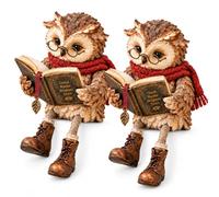 Reading Owl Figurine, Whimsical Shelf Sitter Decor for Book Lovers，2PC | Vintage Owl Figurines with Glasses Dangling Legs and Book for Bookshelf Desk Home Office and Reading Corner Decor