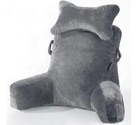 Reading Pillow-Bed Rest Pillow with Detachable Neck Roll & Higher Support Arm for Sitting in Bed Couch or Floor-Backrest Reading Pillow Adult Back Pillow for Reading/Watching TV/Gaming,Dark Grey