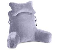 Reading Pillow-Extra Large 31" Bed Rest Pillow with Detachable Neck Roll & Arms for Sitting in Bed or Couch-Backrest Reading Pillow Adult Back Pillows for Reading/Watching TV/Gaming/Relaxing-Grey