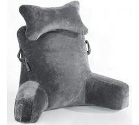 Reading Pillow Extra Large 31" Bed Rest Pillow with Detachable Neck Roll & Arms for Sitting in Bed or Couch-Backrest Reading Pillow Adult Back Pillows for Reading/Watching TV/Gaming/Relaxing-Dark Grey