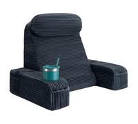 Reading Pillow for Adults, Back Pillow for Bed Sitting(BLACK-CORDUROY,19IN) | Backrest Cushion for Sitting in Bed, Detachable Arms with Built-in Cup & Phone Caddy