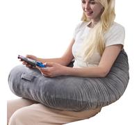 Reading Pillow for Gaming, Ergonomic Arm Support for Playing, Crocheting, Laptop Support Pillow for Siting in Bed & Sofa, Posture Correct t Lap Pillow, Velvet Cover Washable (Soft Grey)