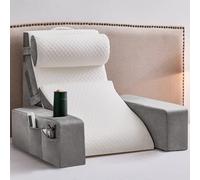 Reading Pillow for Sitting in Bed Adult, Back Pillow for Bed Sitting up with Arms, Pockets and Cup holder, Sit Up Backrest Pillows for Beds Chair Support, Rest Pillow for Gaming (Light gray, 5PCS)