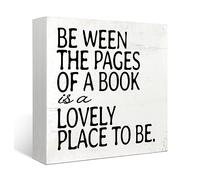 Reading Quote Between the Pages of a Book Wood Box Sign Desk Decor Rustic Wooden Box Block Plaque Sign Decoration for Reading Nook Corner Classroom Library Shelf Table Desk Decor 5x5 inch