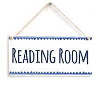 Reading Room - Stylish Handmade Door Sign Blue Border Small Gift for Book Lovers/Small Reading Gift