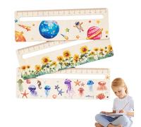 Reading Ruler, Wooden Ruler, Cute Cartoon Bookmark Ruler for Children, Pack of 3, Reading Tracking Rulers, Classroom Accessories, Jellyfish Flower Planet Pattern, Reading Strips for School and