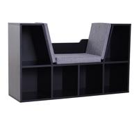 Reading Seat Bookcase Black 102x30x61cm Particleboard 6-Cube Cushioned & Shelves