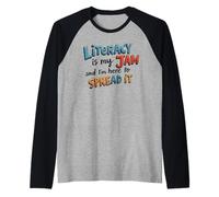 Reading Teacher | Literacy Is My Jam & Im Here To Spread It Raglan Baseball Tee