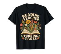 Reading Teacher Turning Pages Books Floral T-Shirt