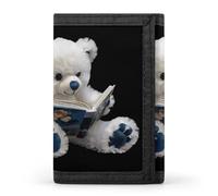 Reading Teddy Bear Printed Tri-fold Wallets Front Pocket Holder Money Clips with ID Credit Card Slots for Man Women